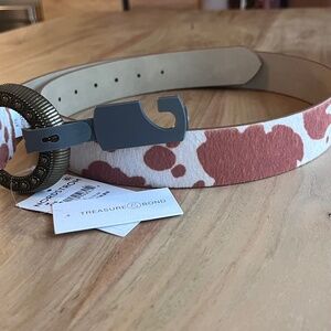 NWT Vegan brown and white cow hair belt, Womens size M
